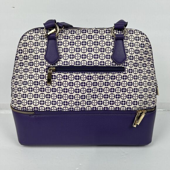 Iman Global Chic Logo Print Dome Satchel Handbag Purse Purple Gold Trim Ivory - Picture 5 of 16